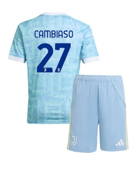 Billige Fotballdrakt Juventus Andrea Cambiaso #27 Replika Bortedraktsett Barn 2025-26 Kortermet (med bukser)